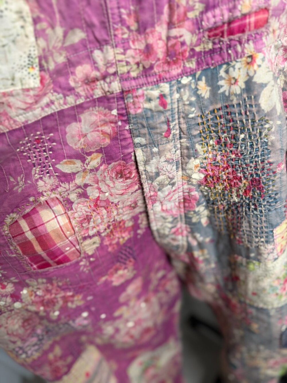 Magnolia Pearl Floral Patchwork Quilted Love Overalls OS - Picture 3 of 9
